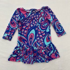 Lilly Pulitzer Dress Girls XS 2 3 Blue Pink Long Sleeve Colorful Casual